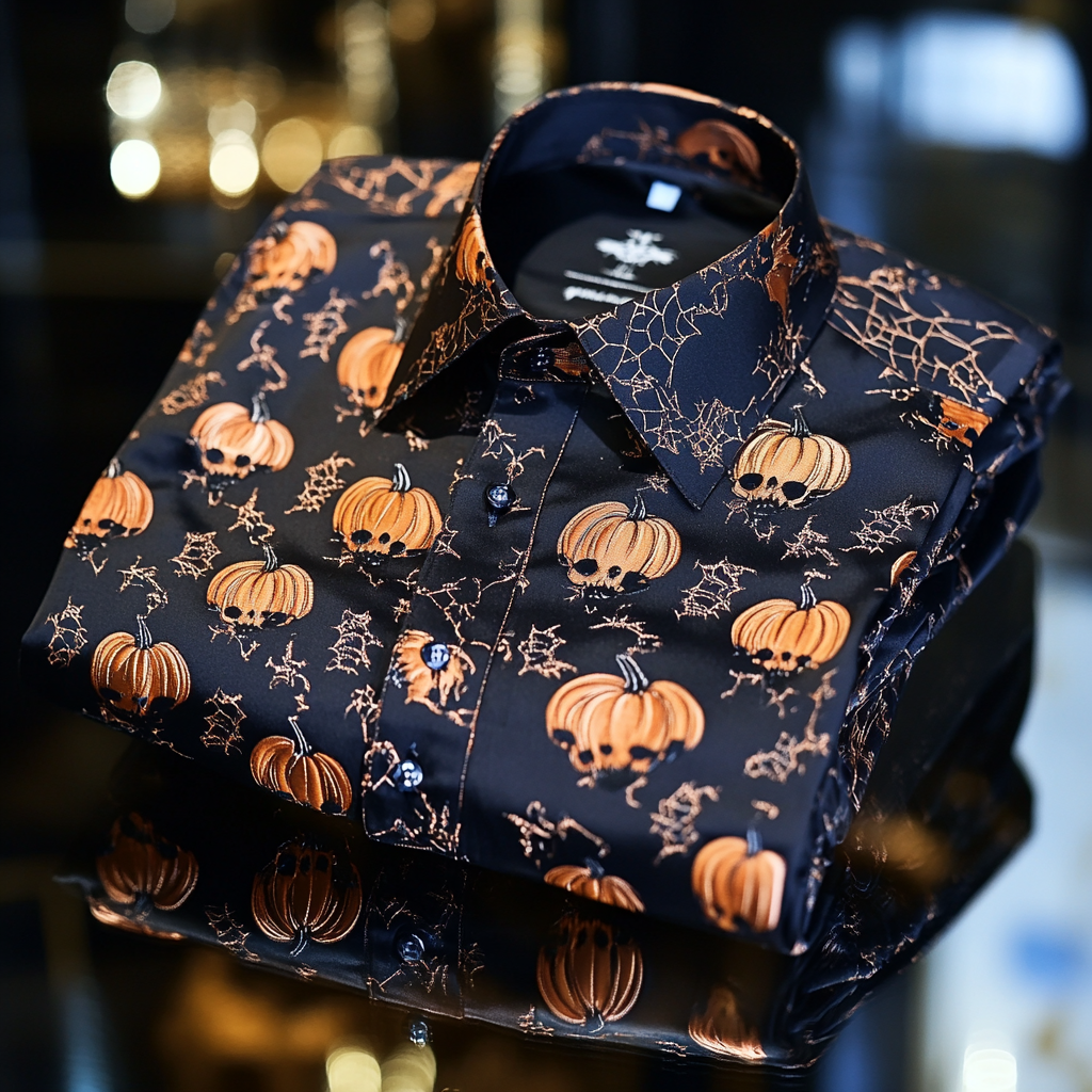 High-Quality Silk Halloween-Themed  long sleeve shirt