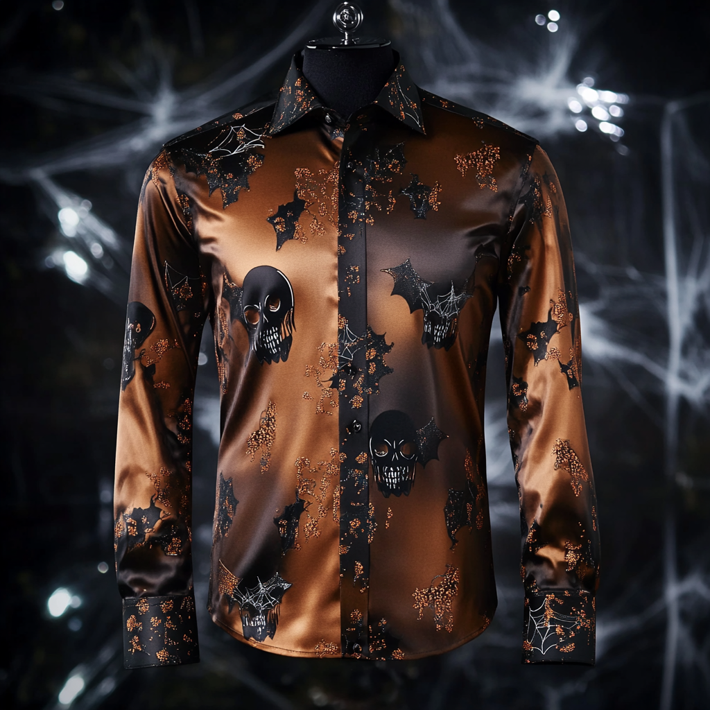 High-Quality Silk Halloween-Themed  long sleeve shirt