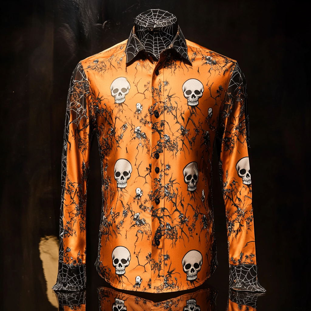 High-Quality Silk Halloween-Themed  long sleeve shirt