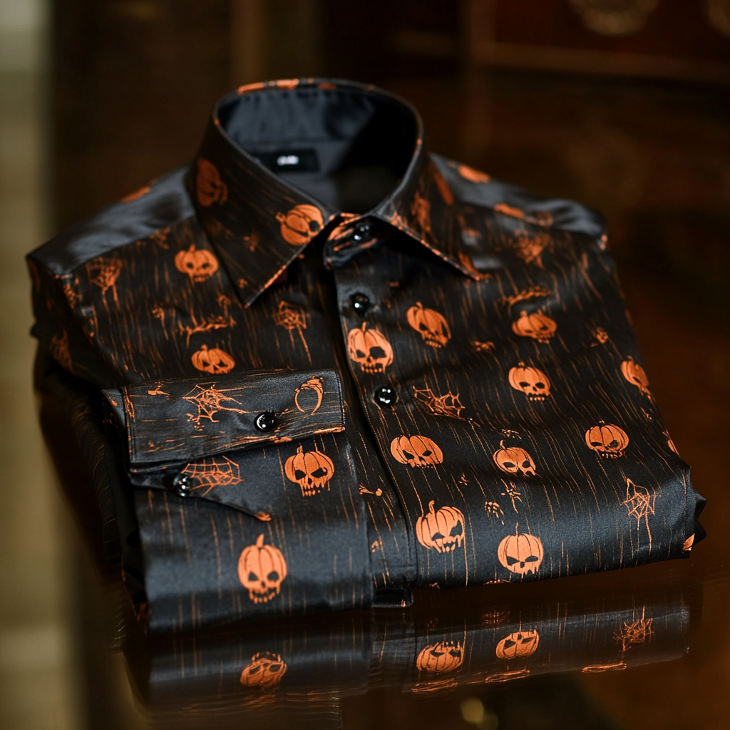 High-Quality Silk Halloween-Themed  long sleeve shirt