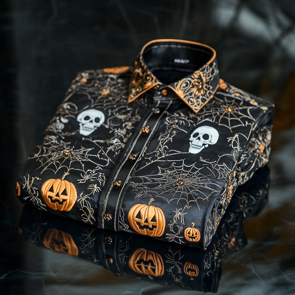 High-Quality Silk Halloween-Themed  long sleeve shirt