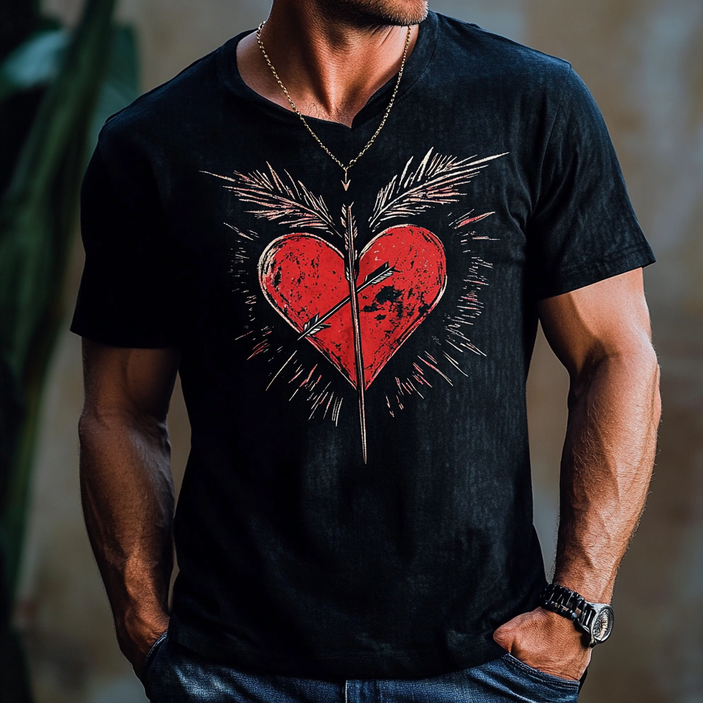Valentine's Day themed washed distressed short sleeve T-shirt