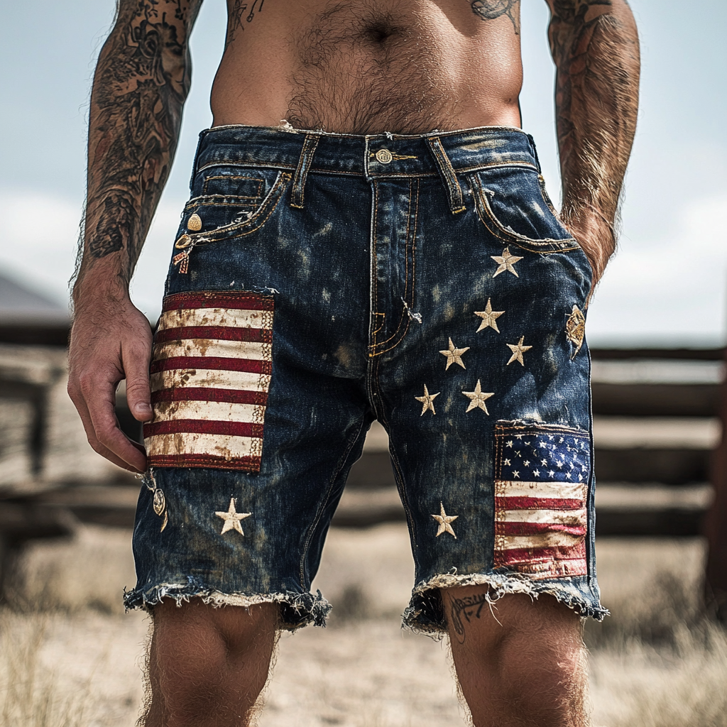 2025 American flag casual vacations shorts jeans 