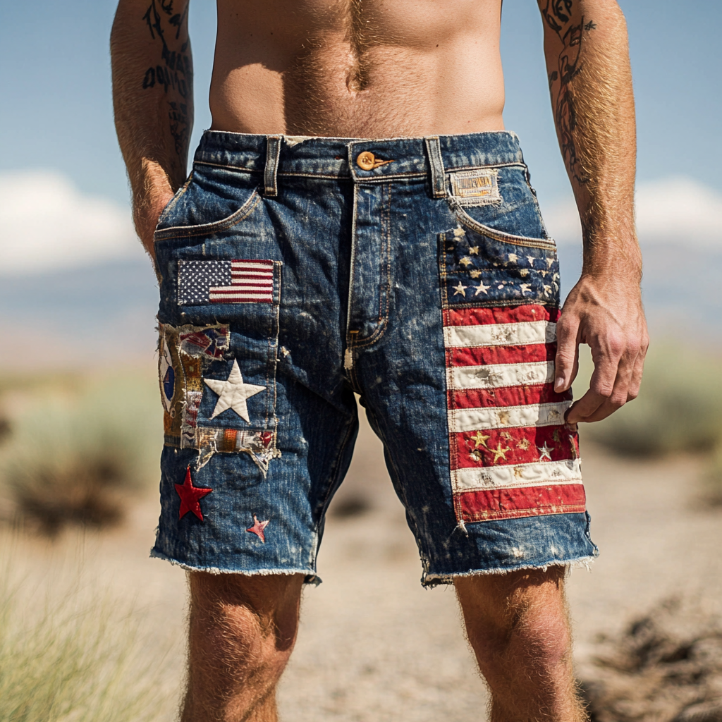 2025 American flag casual vacations shorts jeans 