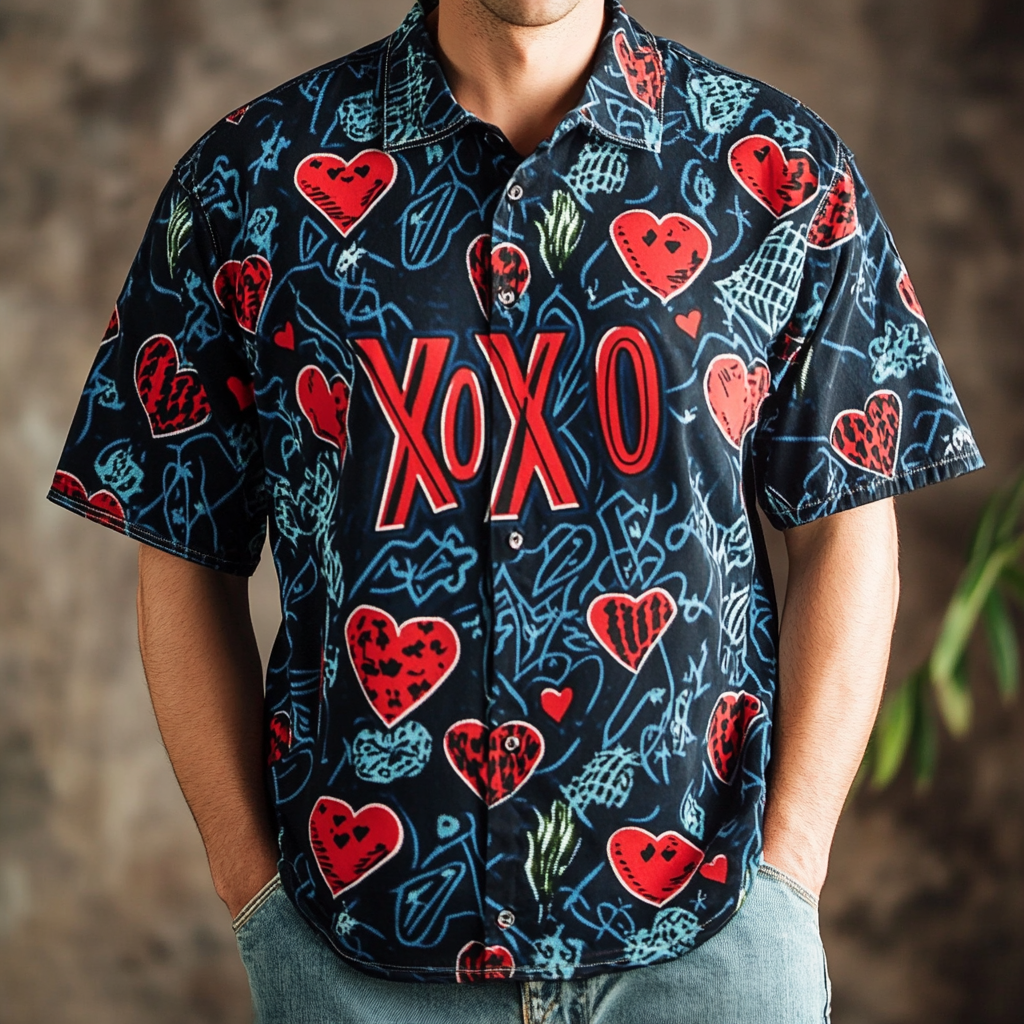 Valentine's Day themed washed distressed short sleeve shirt
