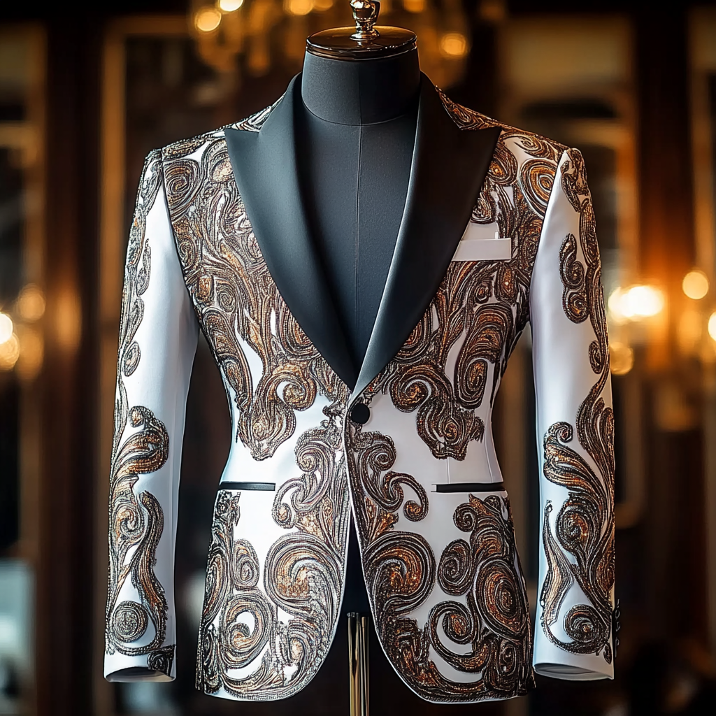 Men's Luxury Embroidery  Business Casual Fashion Blazer Jacket Suit