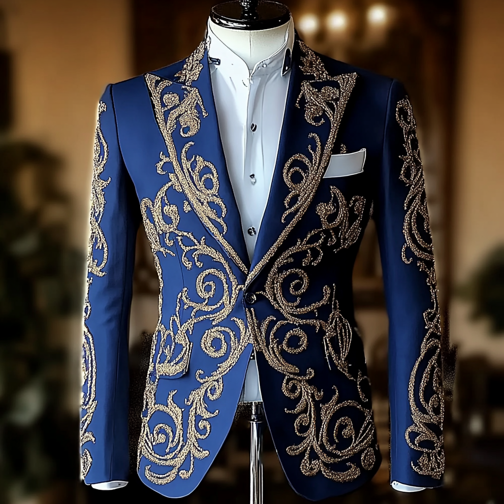 Men's Luxury Embroidery  Business Casual Fashion Blazer Jacket Suit