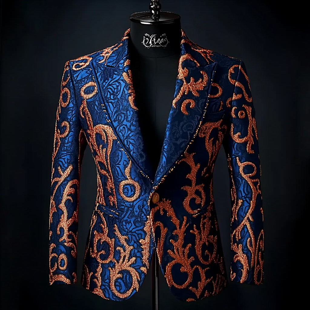 Men's Luxury Embroidery  Business Casual Fashion Blazer Jacket Suit