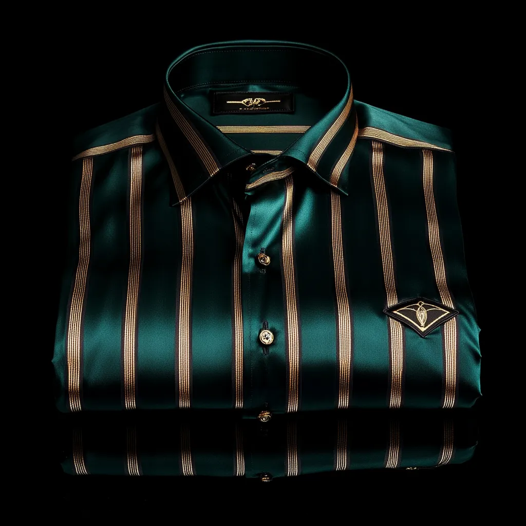 High Elasticity Soft Unique Men's Satin Luxe Print Short Sleeve Button Shirt