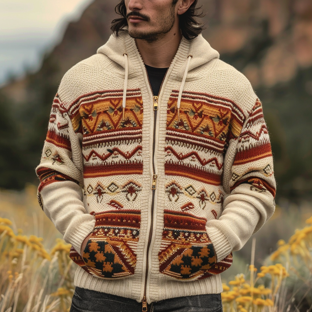 Men fashion luxury outdoor vacation casual knitting hooded sweater sweatshirt jacket coat