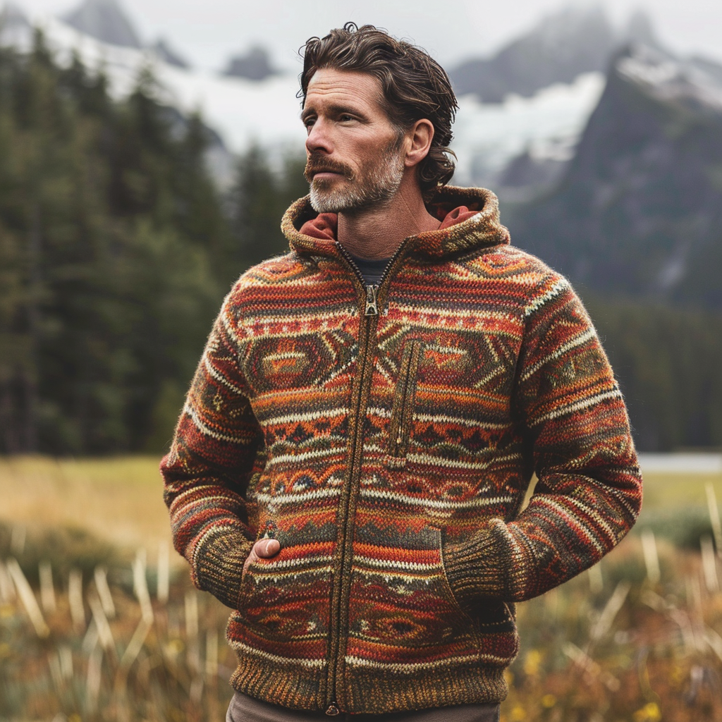 Men fashion luxury outdoor vacation casual knitting hooded sweater sweatshirt jacket coat