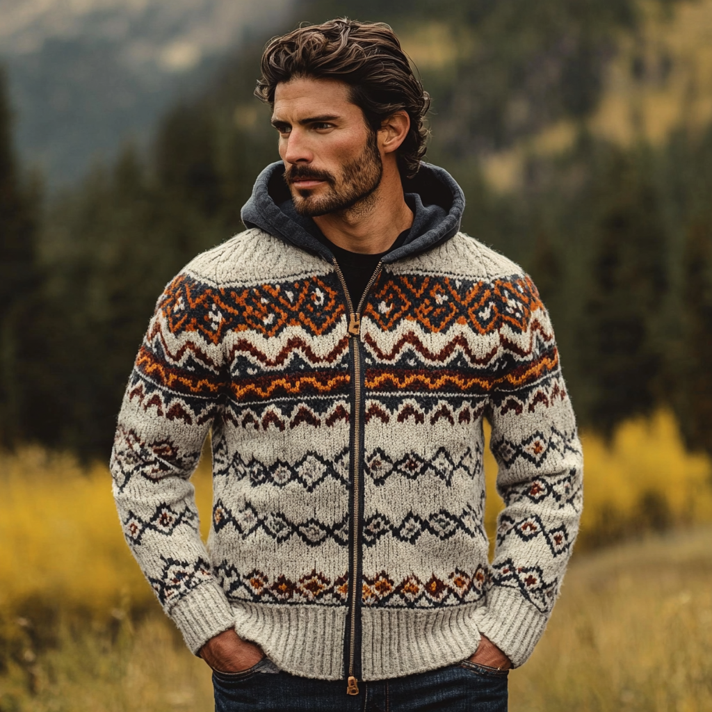 Men fashion luxury outdoor vacation casual knitting hooded sweater sweatshirt jacket coat