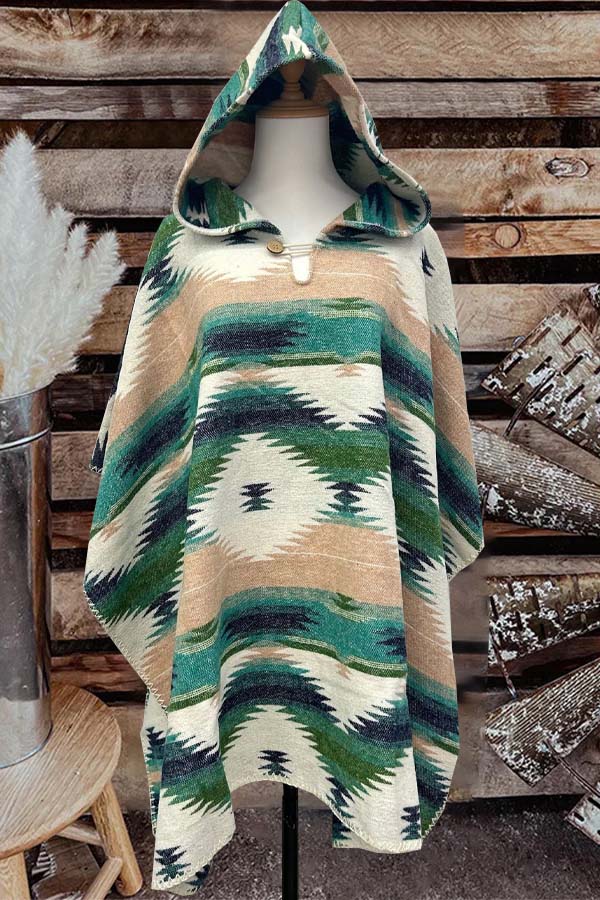 Western Aztec Green Print Hooded Cape – RanchBelle
