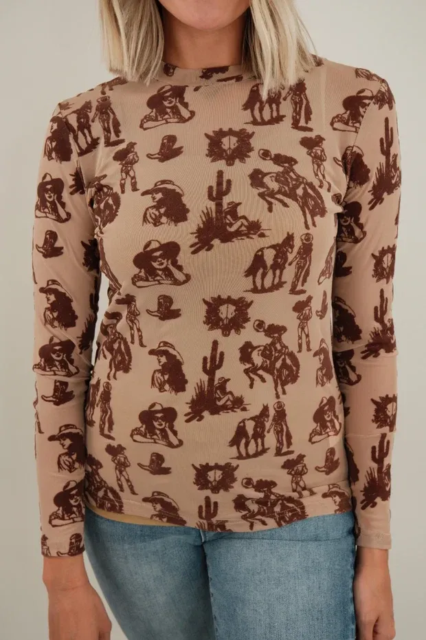 Cowgirl Velvet Mesh Top