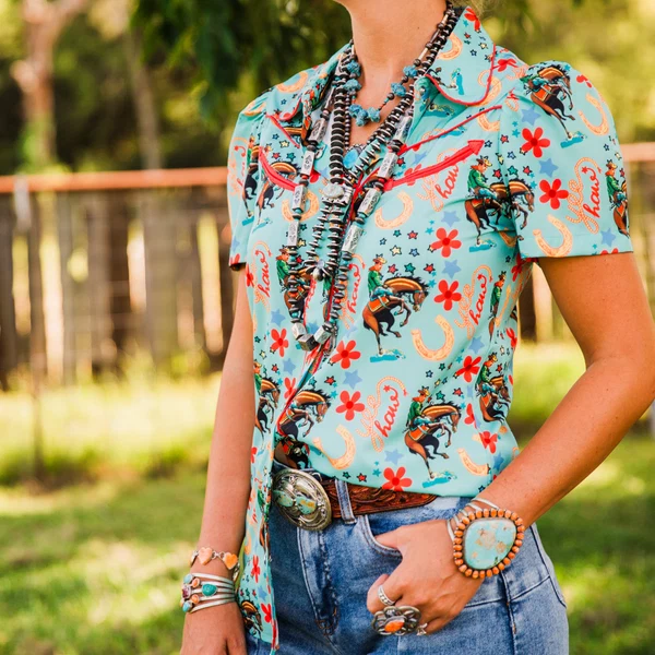 Pearl Snap Western Print Top