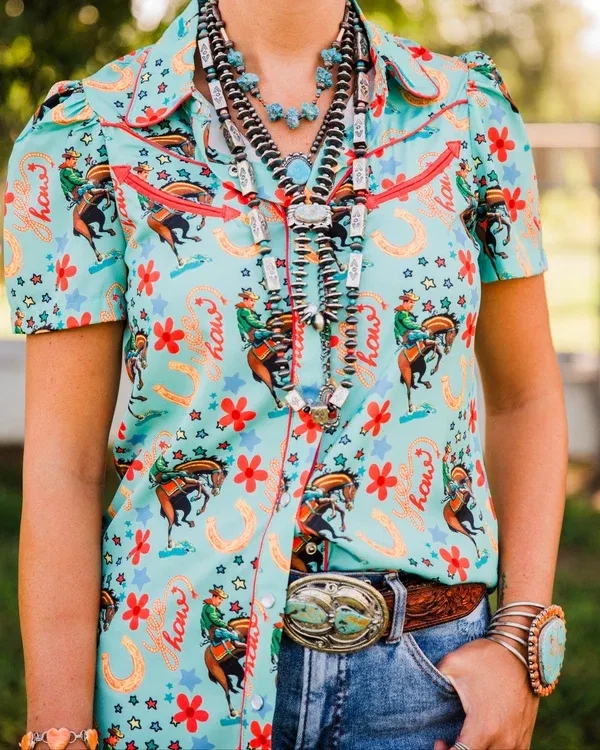 Pearl Snap Western Print Top