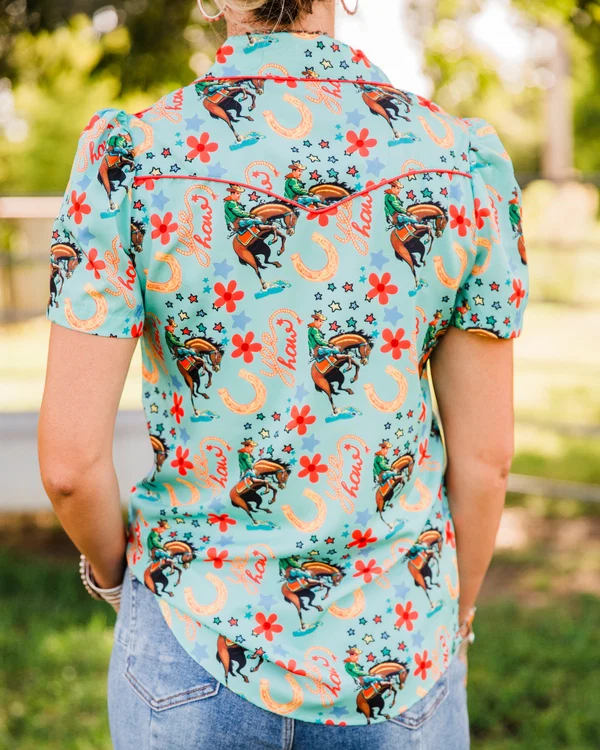Pearl Snap Western Print Top