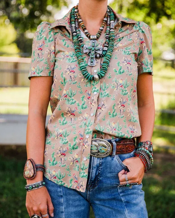 Pearl Snap Western Print Top