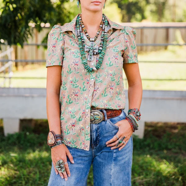 Pearl Snap Western Print Top