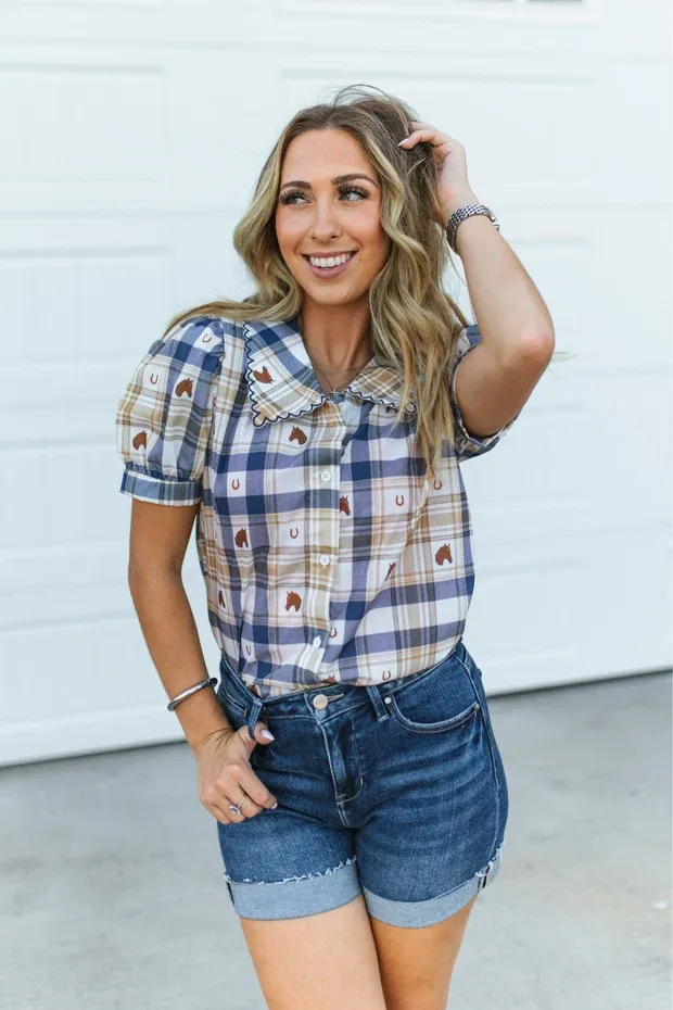 Blue Ribbon Plaid Blouse