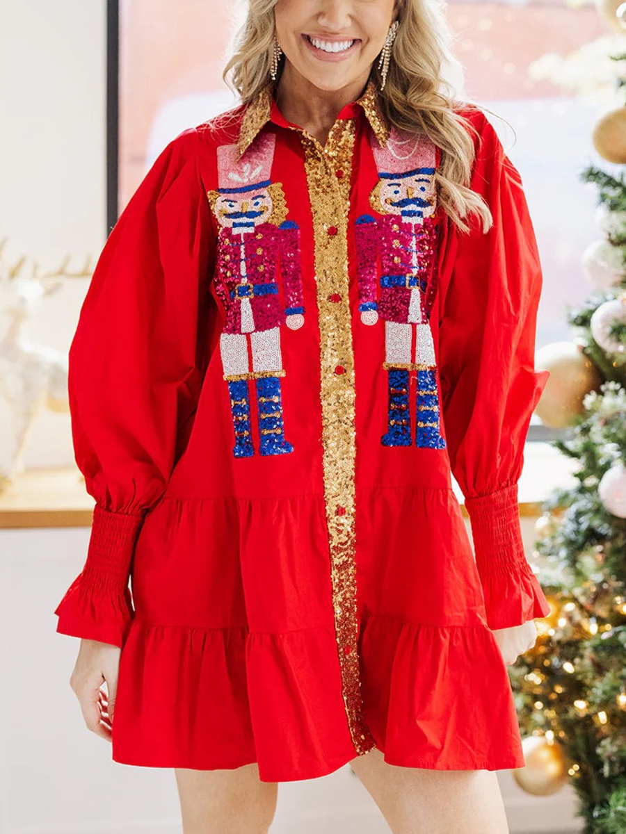 Nutcracker Red Sequin ButtonDown Dress