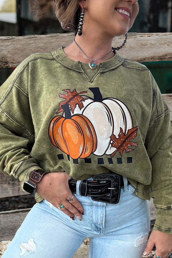 Sequin Pumpkin Round Neck Long Sleeve Sweatshirt