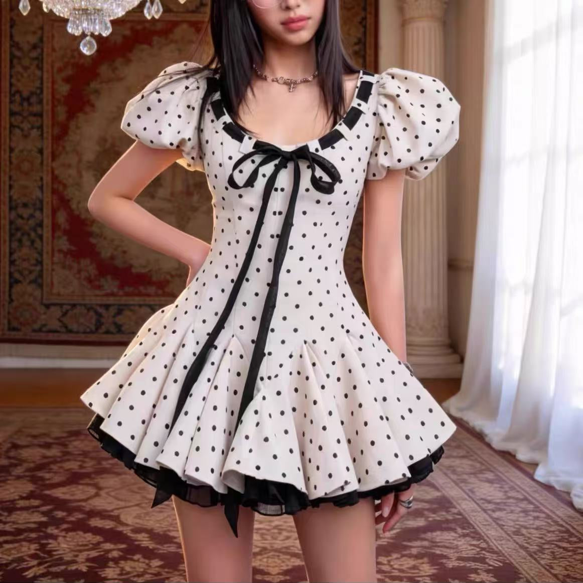 Wania White Polka Dot Mini Dress with Tie-Front