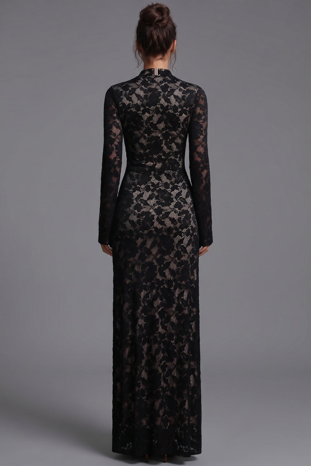 Black Floral Lace Column Gown