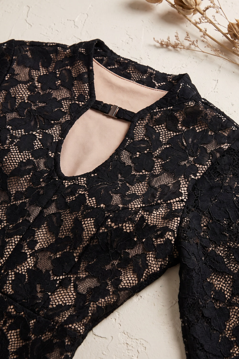 Black Floral Lace Column Gown