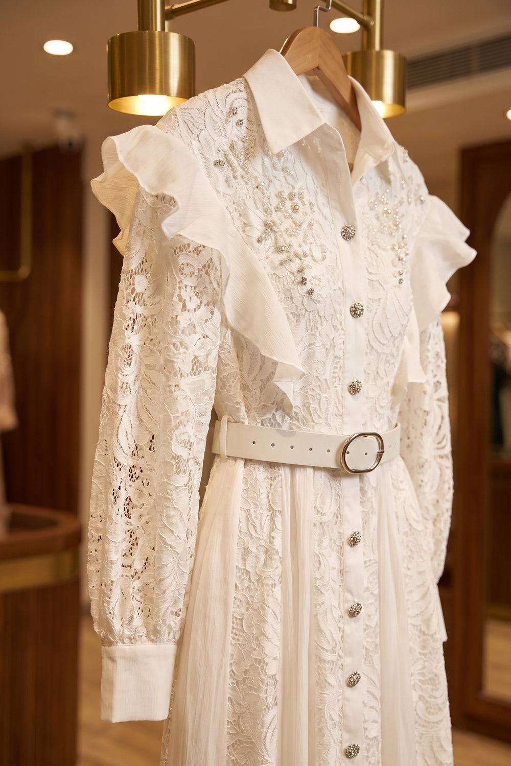 White Floral Lace A-Line Maxi Shirt Dress