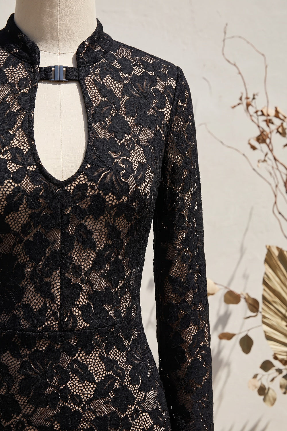 Black Floral Lace Column Gown