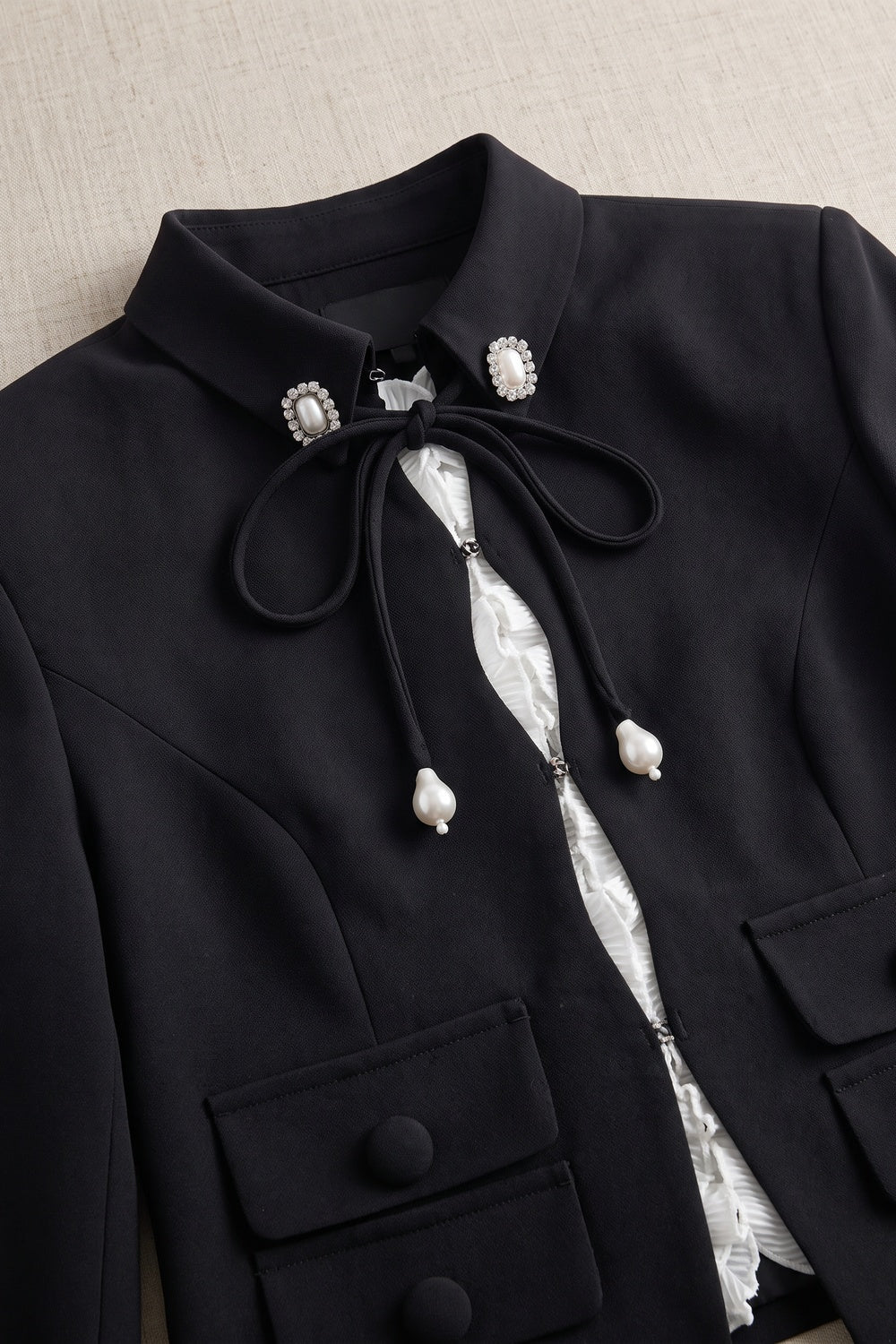 Black Structured Two-Piece Cropped Jacket and Mini Skort Set