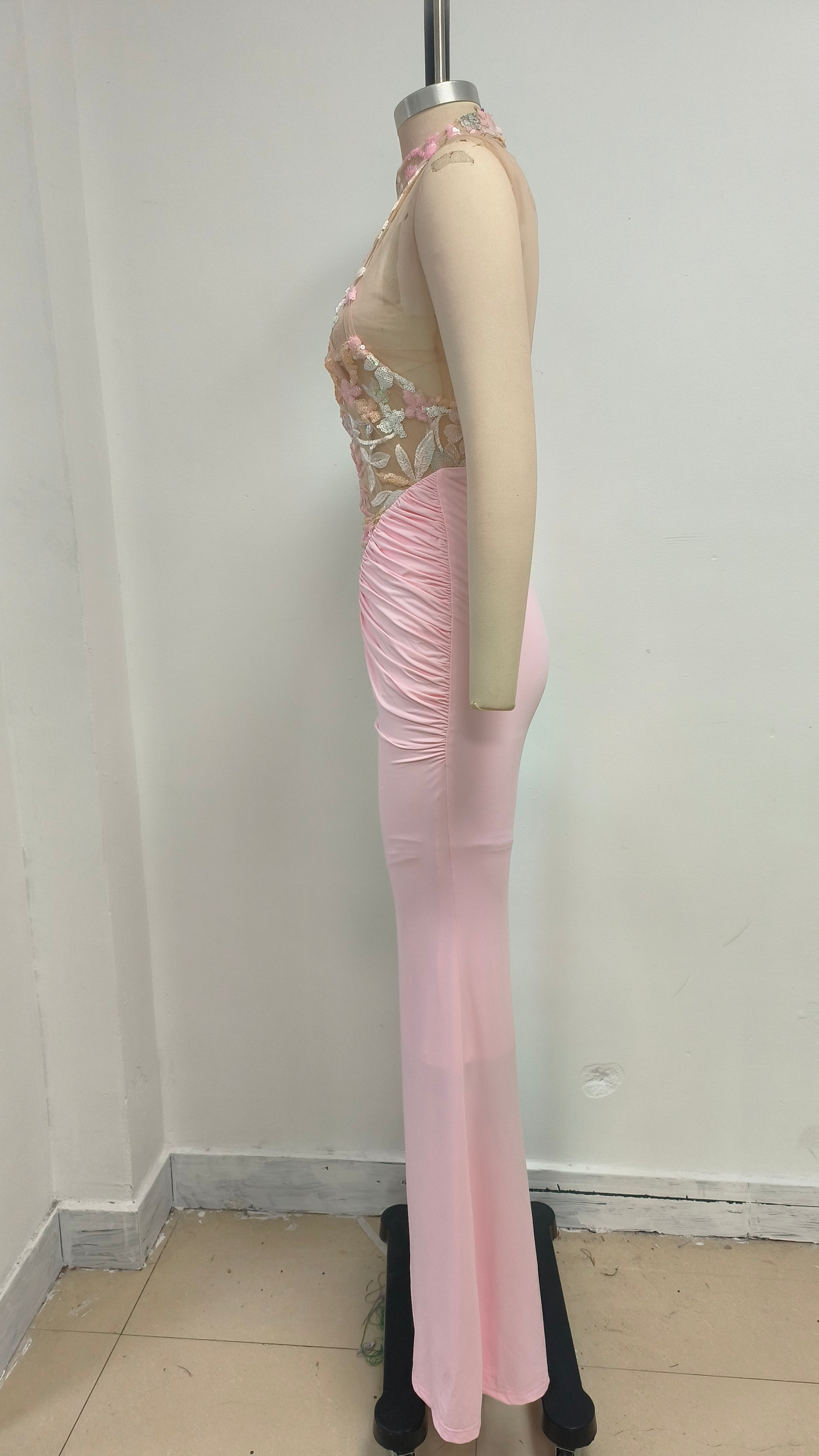 Halter Neck Peacock Pink Fishtail Skirt 成功 活