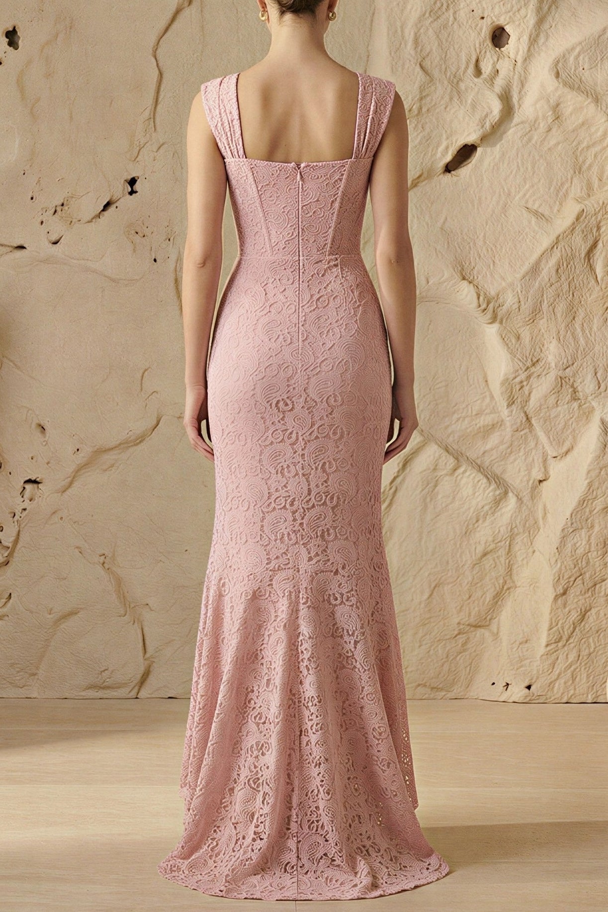 vivien Lace Gathering Maxi Dress - pink