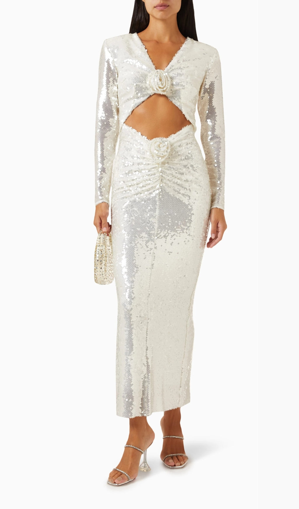 SEQUIN CUT OUT FLOWER MAXI DRESS-Ownci