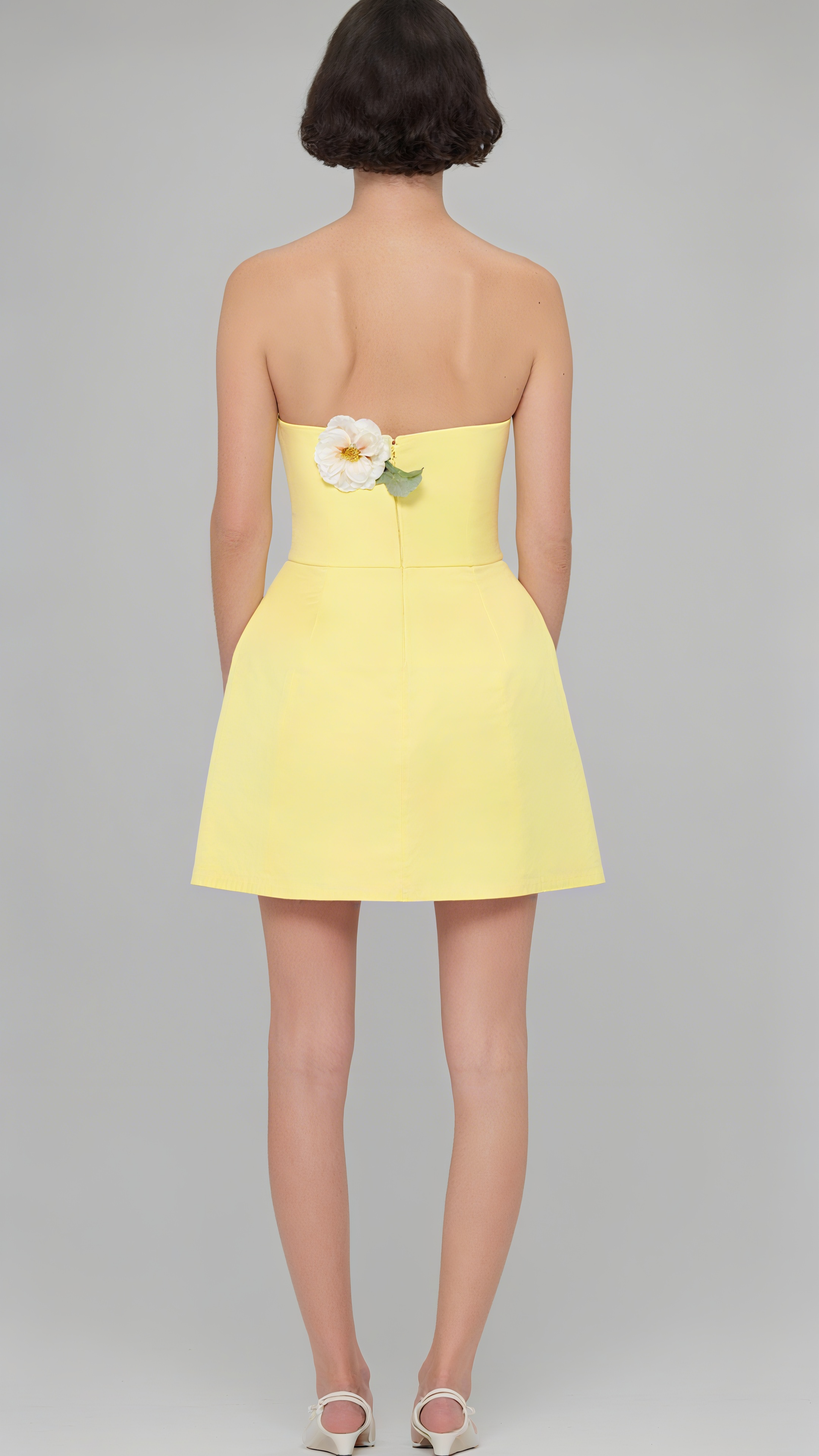 SUZANNE APPLIQUÉ FLORAL BUSTIER MINI DRESS IN YELLOW
