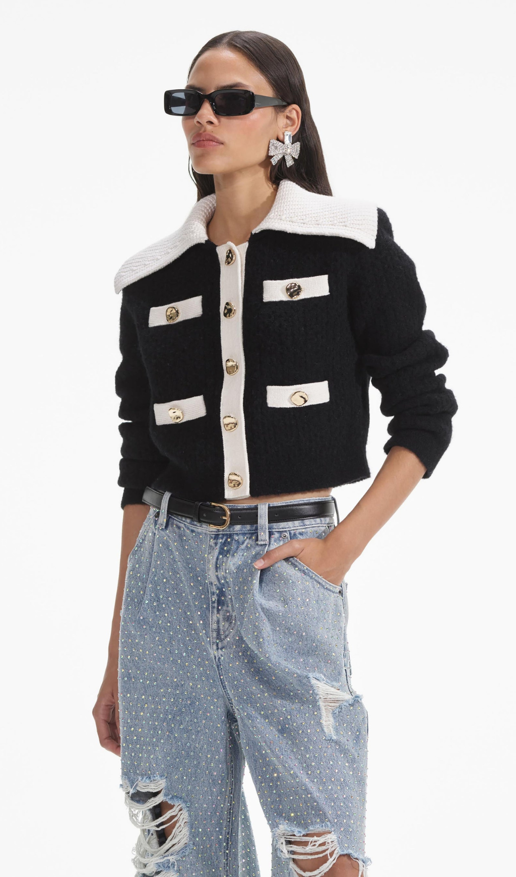 Black Contrast Cashmere Blend Cardigan