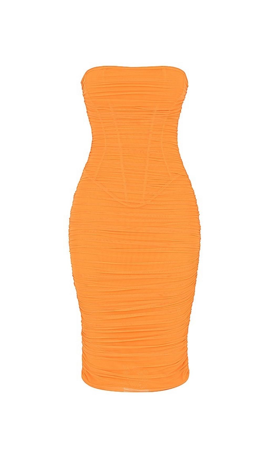 knee length dresses for ladies Nude Strapless Boned Corset Ruched Cargo Double Slit Dress Medium main image 0