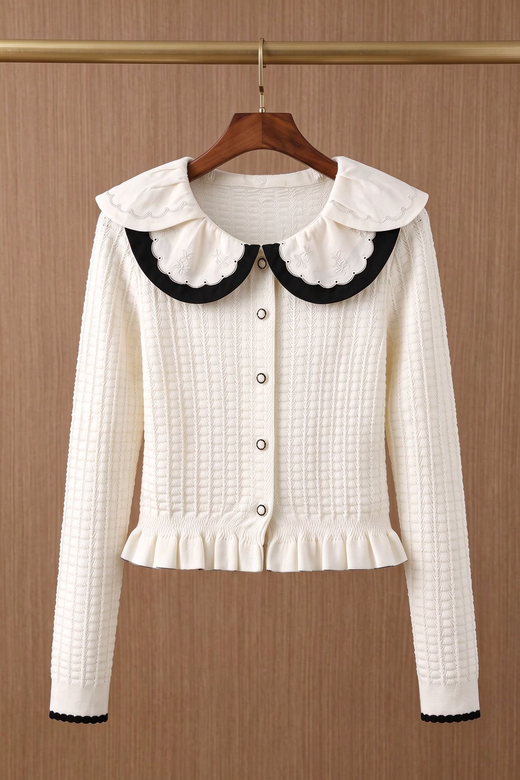 Off-White Textured Knit Fitted Peplum Cardigan