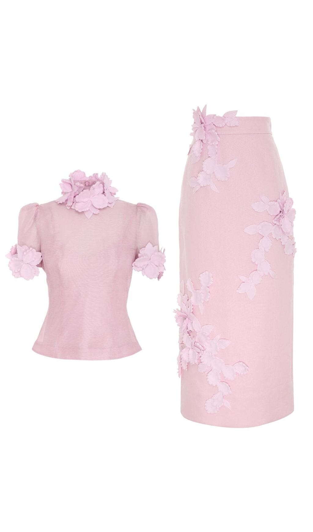 FLORAL APPLIQUÉD MESH MIDI SKIRT SET