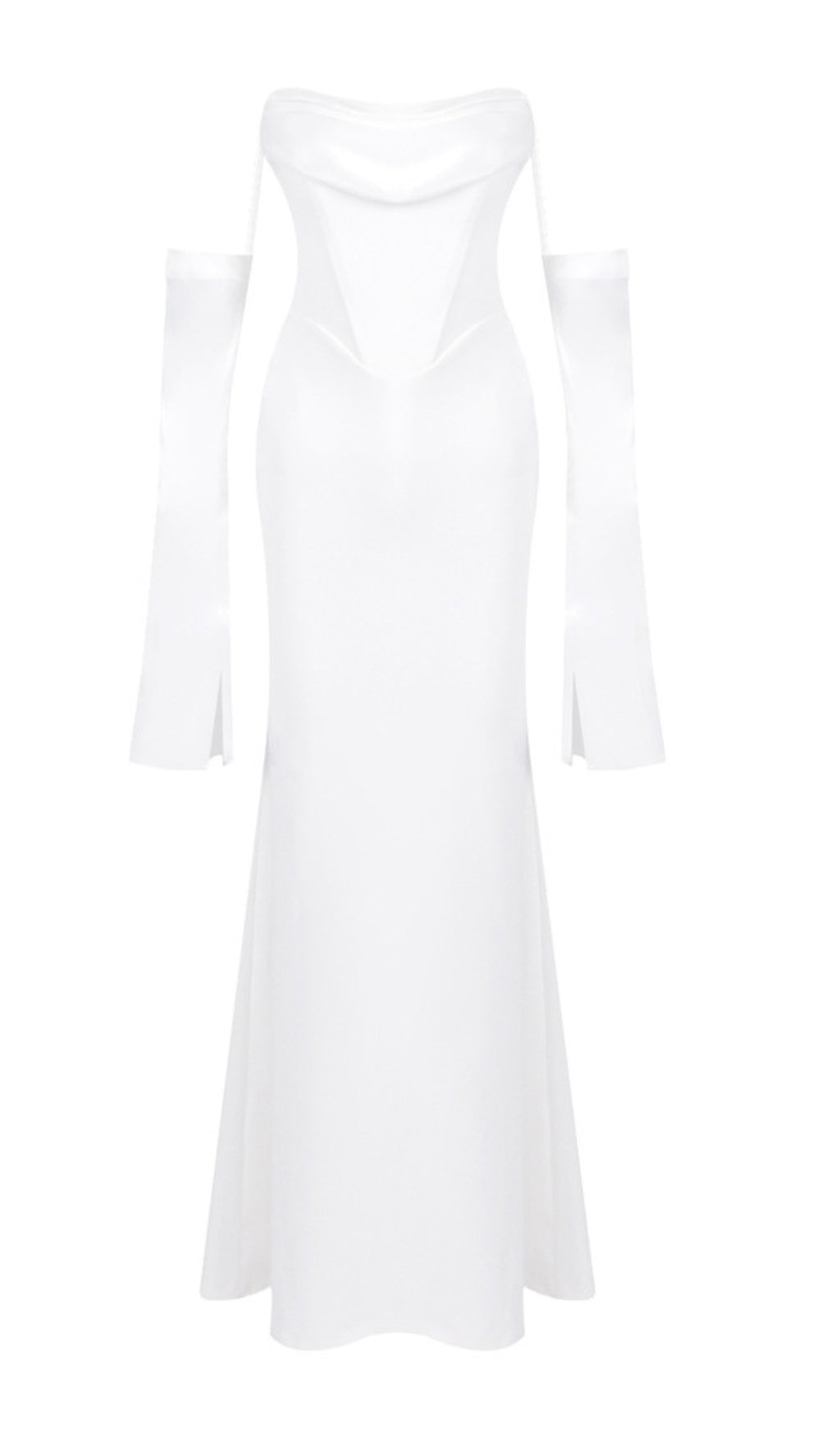 Off-shoulder long-sleeved white dress