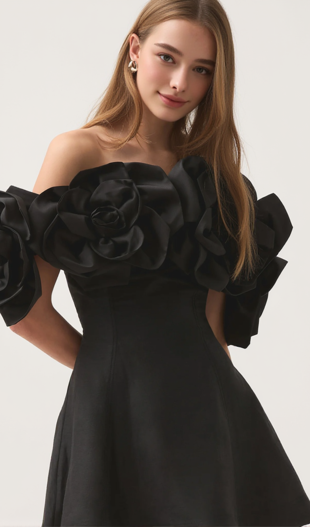 Etta flower strapless mini dress in black