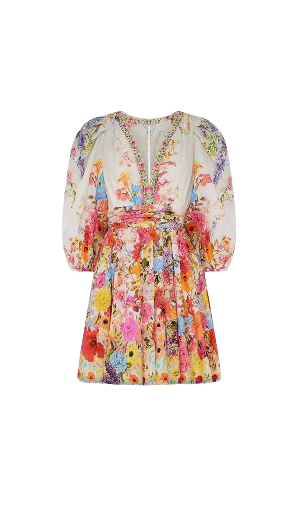 PUFF SLEEVE PRINT SILK MINI DRESS
