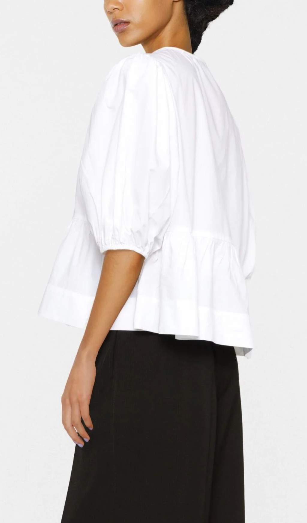 WHITE PUFF-SLEEVE ORGANIC-COTTON TOP-Ownci