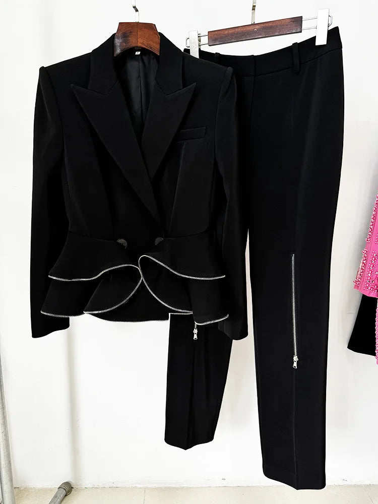 JAMIE ZIPPED PEPLUM DOUBLE-BREASTED BLAZER SET