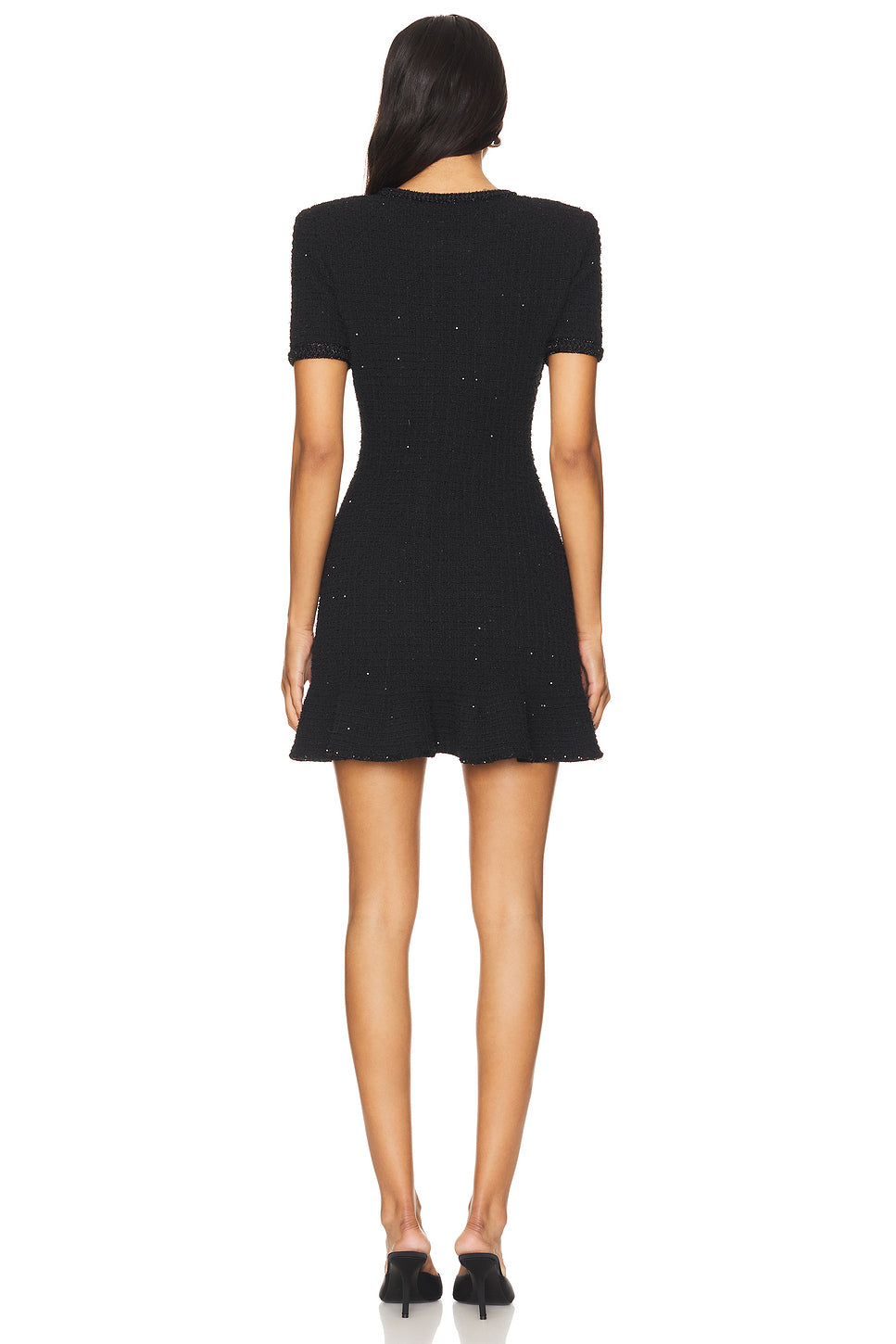 BEVERLY PLEATED METALLIC-WEAVE KNITTED MINI DRESS IN BLACK