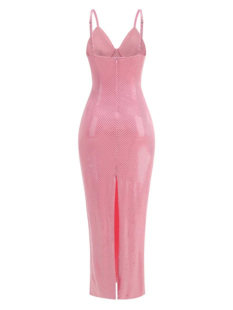 Brook crystal-embellished sleeveless maxi dress in rose pink