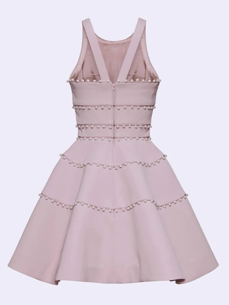 A-LINE MINIDRESS WITH PEARL DETAIL IN PINK