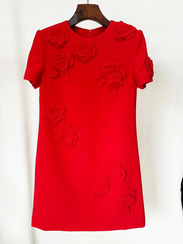 SELENA EMBROIDERED CREPE COUTURE MINI DRESS IN RED
