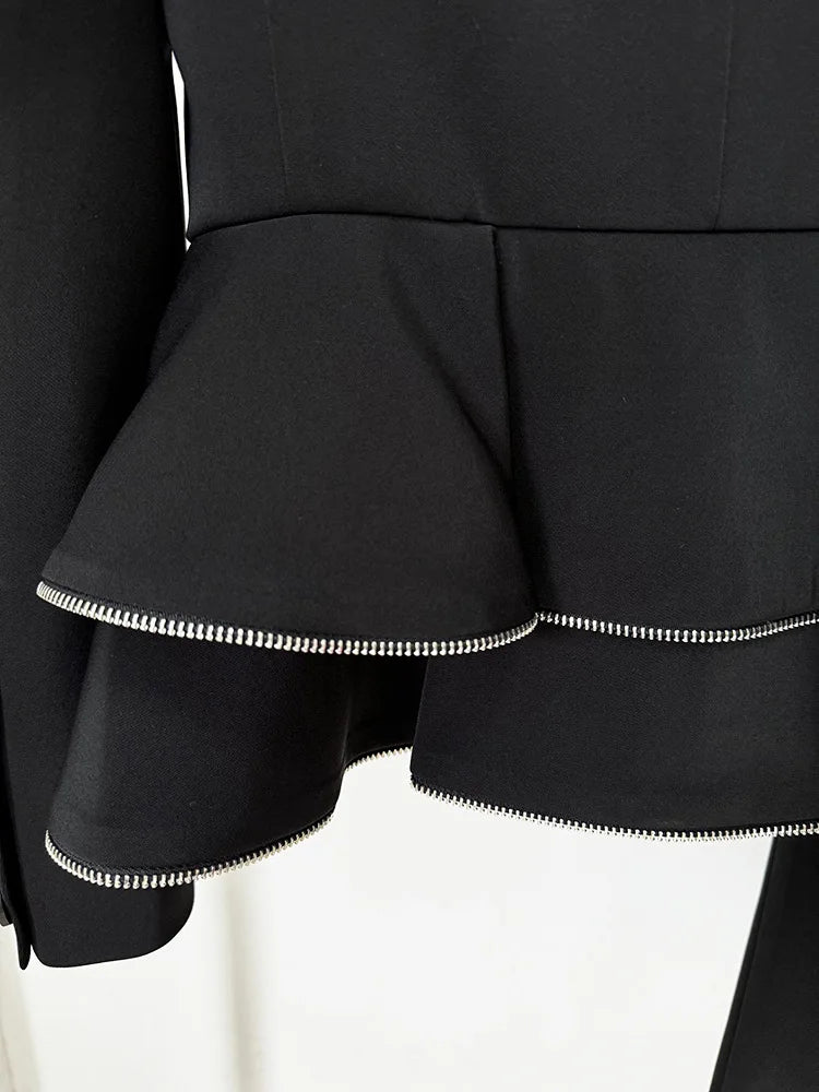 JAMIE ZIPPED PEPLUM DOUBLE-BREASTED BLAZER SET